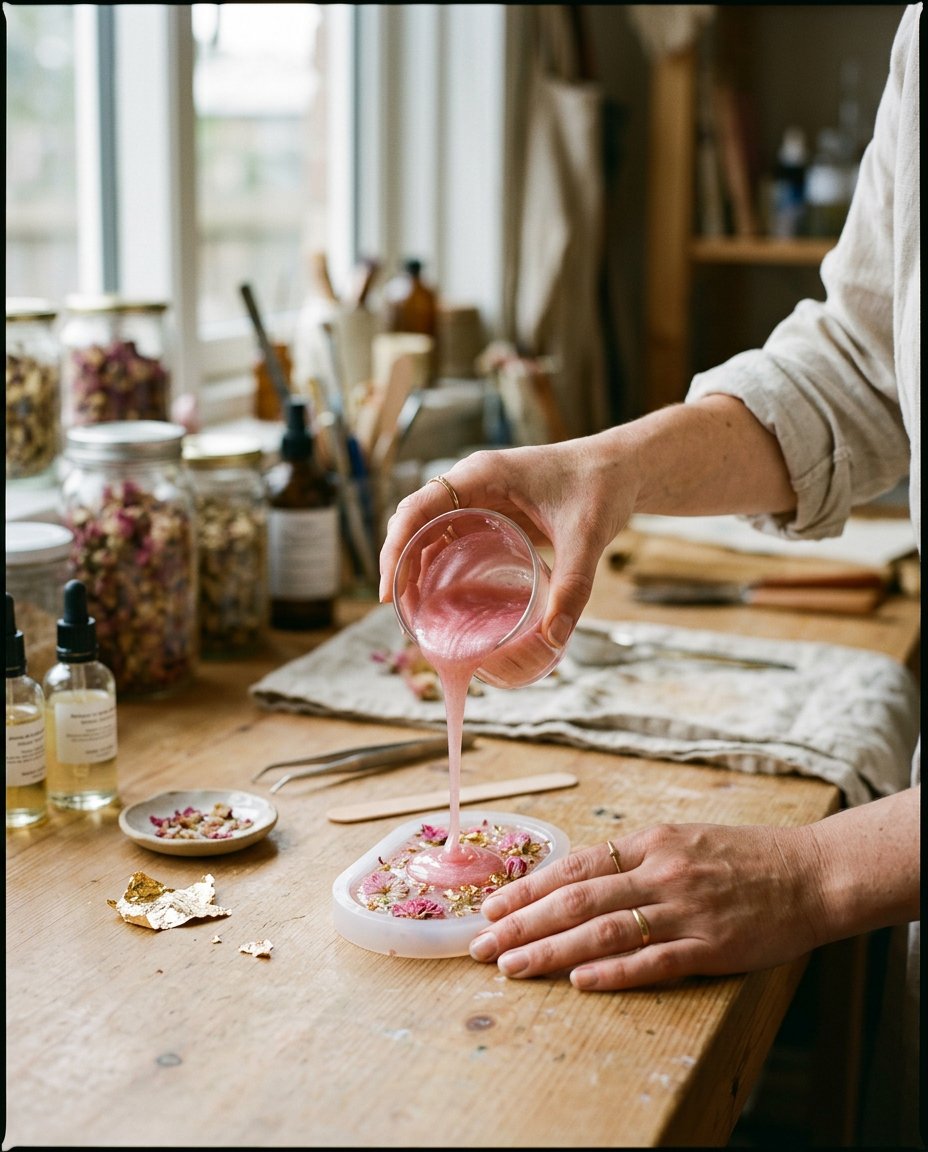 Artisan pouring blush resin