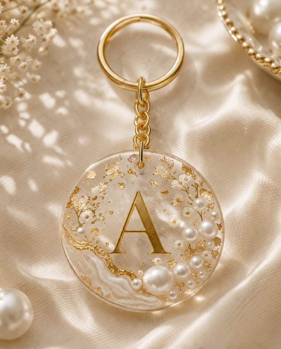 Pearl Elegance Resin Keychain